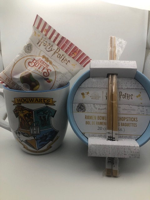 Harry Potter Hogwarts mug, Ramen Bowl and Harry Potter Jelly Beans. Perfect gift!