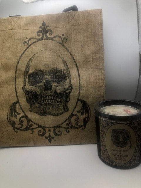 Ocean Ramen Bowl, with Skull tote bag and candle