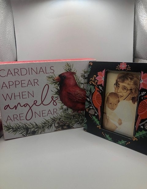 Cardinals Appear When Angels Are Near" Memory frame and wooden box